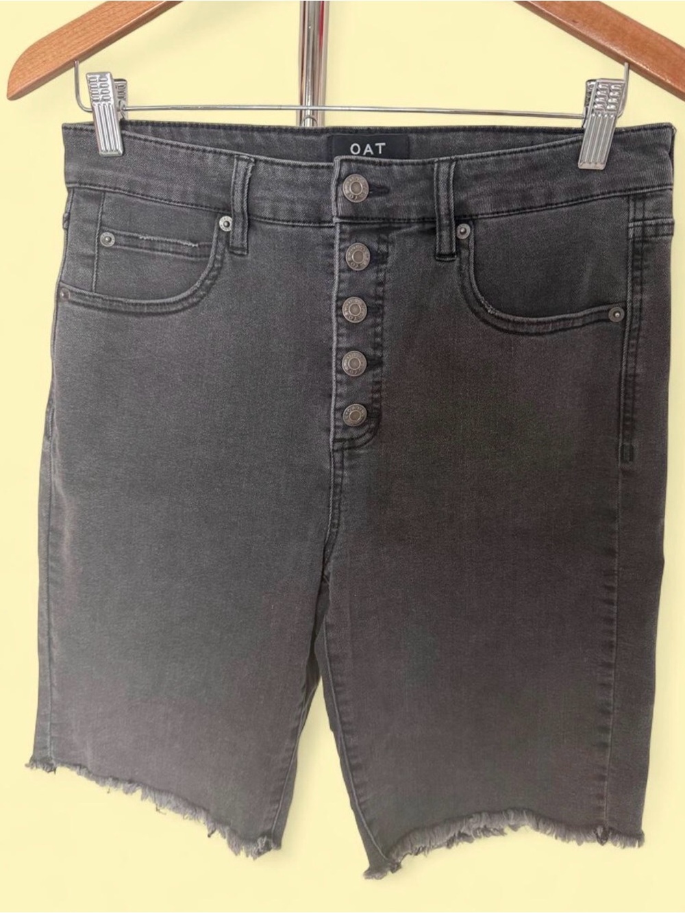 Women's Black Denim Bermuda Shorts Jorts with Button Front